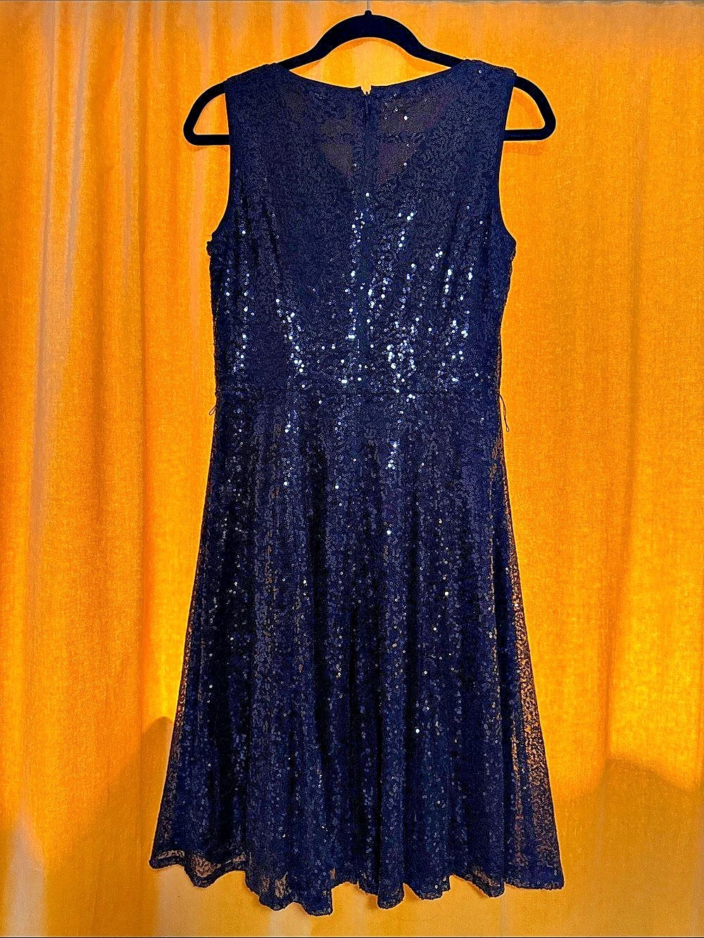 Donna Karan New York Sequin Mesh Sleeveless Midi Dress Black Size 8 Like New